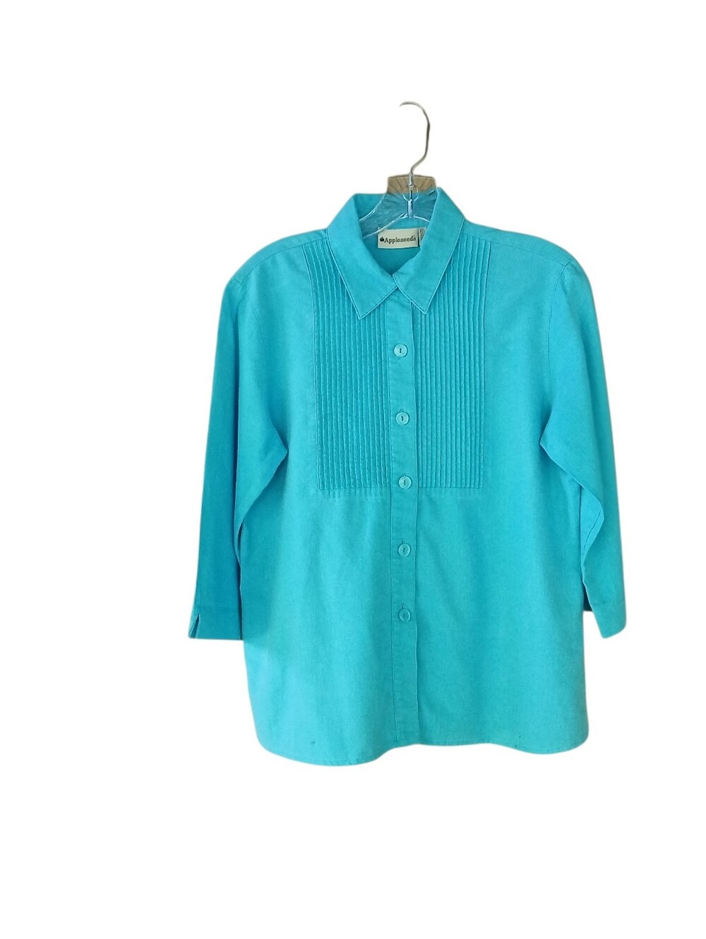 Appleseed's Turquoise Linen Blend Button Down Shirt Size 8